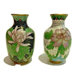 2 Vintage Cloisonné Asian Chinese Miniature Vases